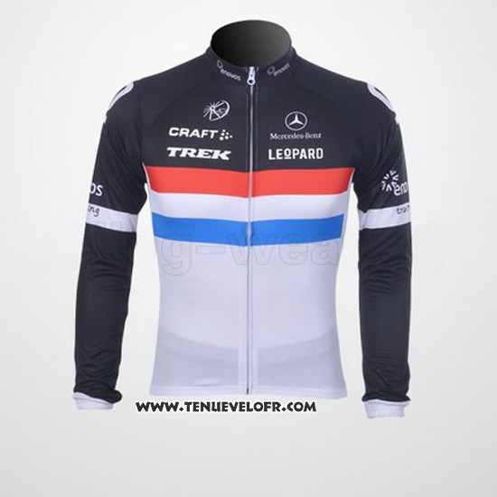 2011 Maillot Ciclismo Trek Leqpard Champion France Noir et Blanc Manches Longues et Cuissard